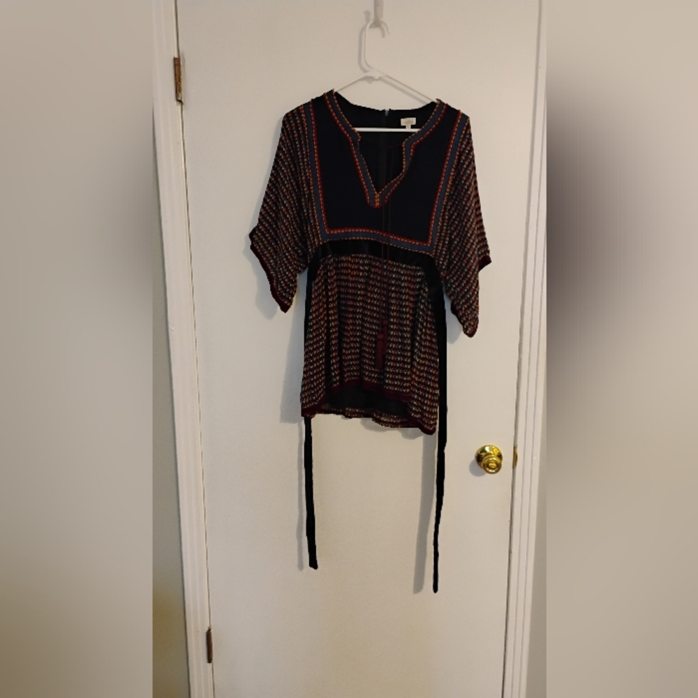 Talitha Women's Flowy Sleeve Print Notched Neckline Tunic Blouse Top L
